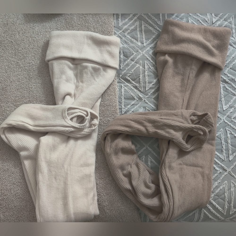 Laina Rauma OG Dance Class Fuzzy Rib Stirrup Leggings size L in Bone & Mocha